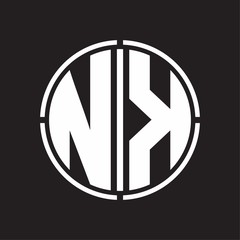NK Logo initial with circle line cut design template