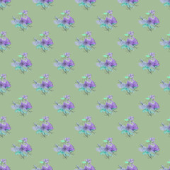 seamless watercolor pattern with painted flowers in green-blue colors on a light background.