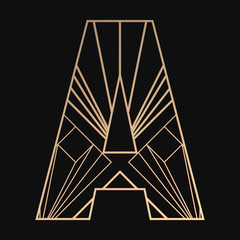 Laser cutting letter A. Art Deco vector design. Plywood lasercut gift. Pattern for printing, engraving, paper cut. Luxury royal design.