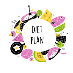 Diet plan. Vector illustration of healthy food.