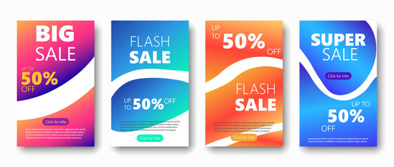 Sale banner set dynamic fluid liquid shape. Up to 50% discount Super Sale Banner Template. Web Design Mobile Template Sale Banner Fluid Shape