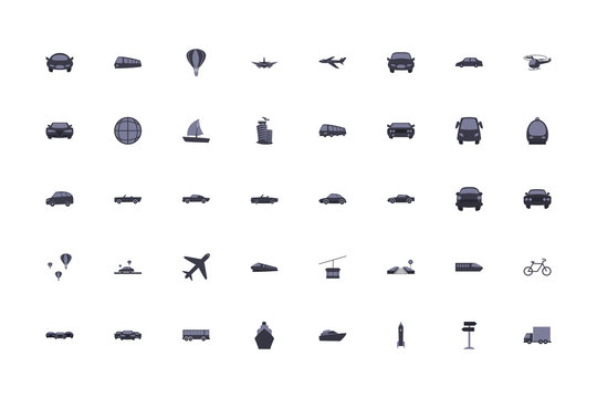 Isolated transportation vehicles fill style icon set vector design
