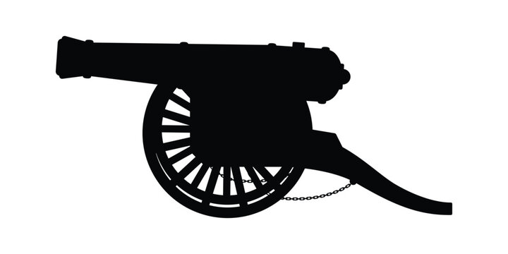 Ancient cannon silhouette vector on white
