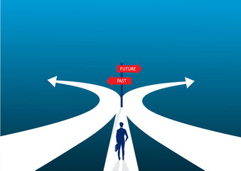 businessman decision two ways about past and future way.