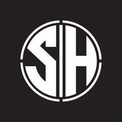 SH Logo initial with circle line cut design template
