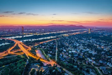 Fotobehang View over Vienna with danube river at night, Vienna, Austria © mRGB