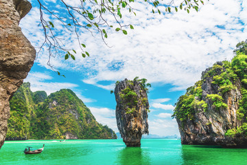 Obrazy na Szkle  Zdumiony piękna przyroda sceniczny krajobraz Wyspa Jamesa Bonda Zatoka Phang-nga, Atrakcja słynny punkt orientacyjny miejsce podróże turystyczne Phuket Tajlandia na zewnątrz letnie wakacje wycieczka, Turystyka cel Azja