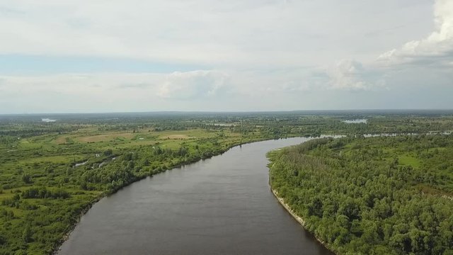 Flight over the most beautiful woodland forests and the Pripyat River. Belarus