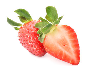 Strawberry half closed up isolated on white