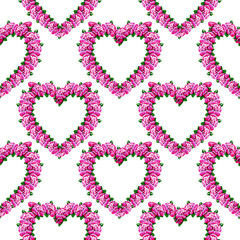 pink floral hearts seamless pattern white background