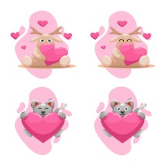 cute deer and cat with love cartoon vector