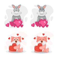 cute donkey and dog with love cartoon vector