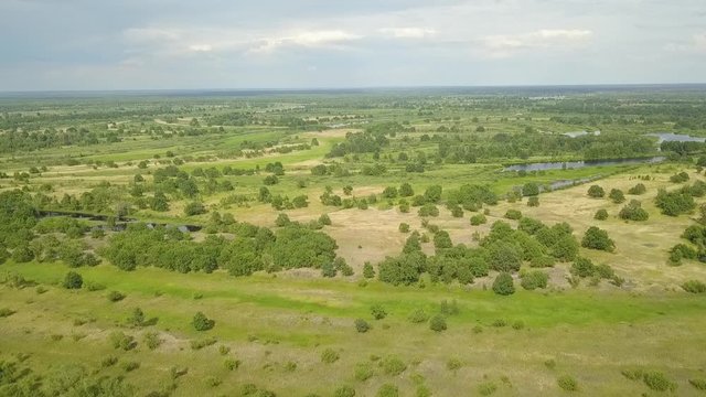 Flight over the most beautiful woodland forests and the Pripyat River. Belarus