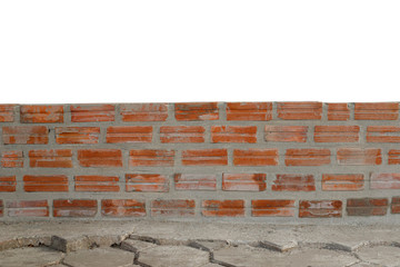Red brick wall on white background.