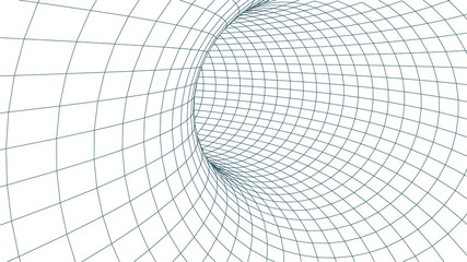 Grid texture. Wireframe surface tunnel. 3d grid on background. Vector wormhole