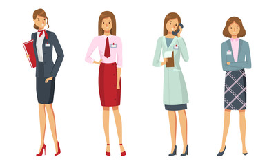 Set of women administrators at work vector illustration