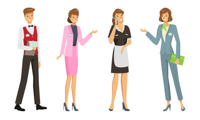 Set of women and man administrators at work vector illustration