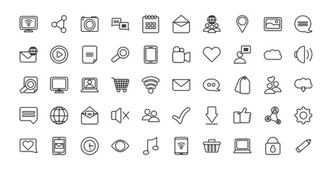 Social media line style icon set vector design