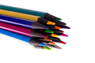 Color pencils on a white background close-up