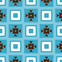 Seamless retro geometric pattern. Modern blue, white and brown background. Repeating stylish tiling