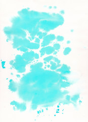 Bright simple blue texture with blurred background, watercolor, paper, handmade
