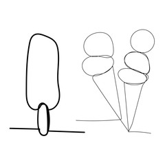  isolated, single line drawing, ice cream