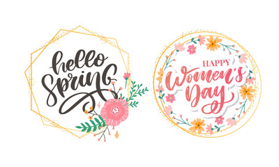 Hello Spring Flowers Text Background lettering slogan