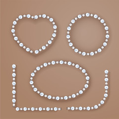 Pearl frames set on beige background. Vector elements for decoration, wedding invitation or greeting cards, banners.