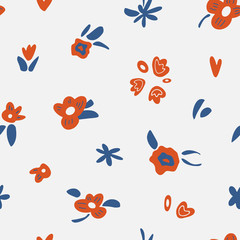 Vector floral seamless pattern with small flowers. Seamless pattern in Scandinavian style. Can be used for fabric, textile, clothing, wallpapers, prints, cards and posters. Vector background