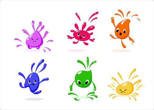 Cute cartoon characters of spots of paint.