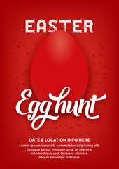 Easter egg hunt poster - same color 3d style design - red egg on red background with typography - 323880373