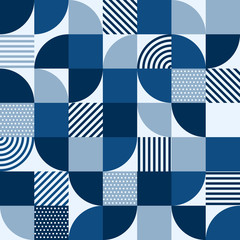 Abstract geometric pattern - seamless bauhaus style print design - simple repeating shapes mosaic background with classic blue tones - 323880575