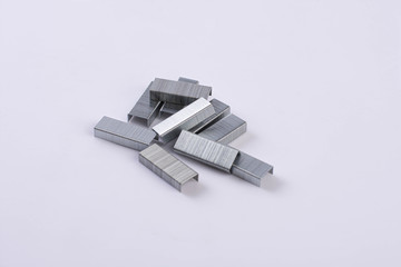 Metal staples for stapler isolated on white background
