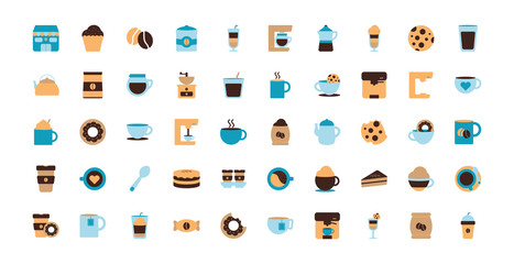 Isolated coffee flat style icon set vector design