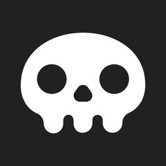 Simple flat style design skull icon sign vector illustration isolated on black background. Human part head, Jolly Roger pirat flag symbol or halloween element of scary decoration