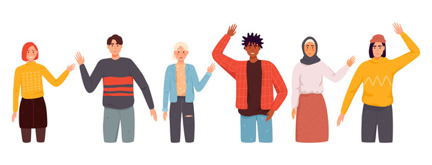 Different nations representatives waving hand.  © YULIIA