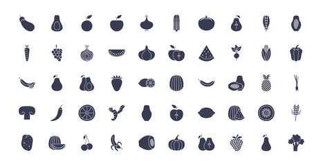 Fruits and vegetables silhouette style icon set vector design