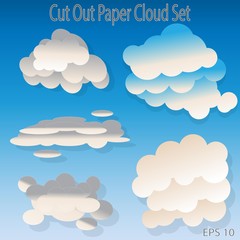 Cutout Paper Flat Cloud Set