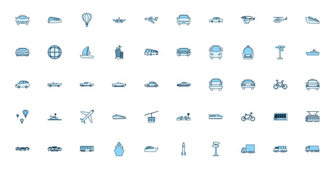Isolated transportation vehicles line style icon set vector design