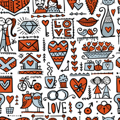 Valentine's day card design. Love and Wedding seamless pattern