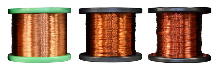 Copper wire coils isolated on white