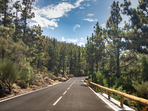 Toned image of amazing mountain road going to volcano Teide on Tenerife, Canary islands