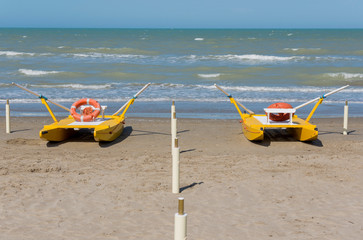 Lifeboat on the Beach in Rimini, Italy.