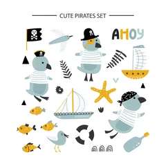 Fotobehang Piraten Clip art collectie met pinguïns piraten