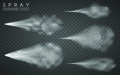 Cosmetic airy spray, water atomizer. Effect of white smoke and fog isolated on transparent background. Dynamic 3d elements