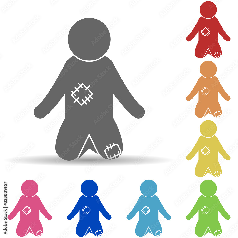 Poster poor child in multi color style icon. simple glyph, flat vector of mobile banking icons for ui and u