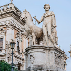 Fototapeta premium marble statue of Dioscur, patron saint of republican Rome in the center of the Italian capital