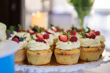 Close up photo of tasty cupcakes
