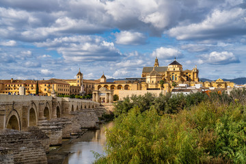 Fototapeta na wymiar Mosque-Cathedral and the Roman Bridge in Cordoba, Andalusia, Spain