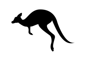 Kangaroo black silhouette icon vector isolated on a white background. Jumping kangaroo silhouette vector illustration